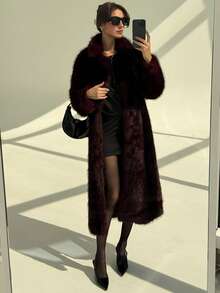 Aloruh Áo khoác mùa đông dài tay cổ bẻ màu trơn cho nữ, chất liệu giả lông thú, thích hợp cho mùa thu đông, mọi mùa thu cho nữ, áo khoác nữ mùa thu, áo khoác nữ mùa đông thanh lịch, áo khoác mùa đông cho nữ, áo khoác mùa đông cho nữ, áo khoác mùa đông màu tím dài cho nữ, thích hợp cho mọi dịp, tiệc tùng và ăn tối. - Màu Đỏ Sâu - Xem 4