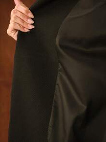 MOTF PREMIUM SIMPLE ELEGANT CONTRAST COLLAR BELTED OVERCOAT - Black - View 8