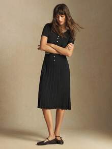 2026 Vestido de suéter con cuello de encaje para mujer - Negro - Ver 4