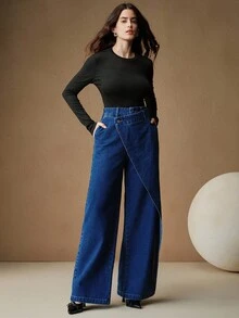 Anewsta New Asymmetrical Design Women's Jeans, Suitable For Valentine's Day And Mother's Day - Blue - View 6