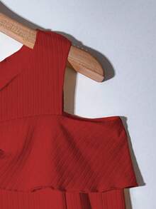 GlowEve Women's Solid Color Button Design Off-Shoulder Long Sleeve Fashion T-Shirt - Red - View 3