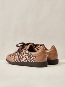 Cuccoo Zapatillas casuales con estampado de leopardo y cordones de moda para mujeres, para el Día de San Valentín - Café integral - Ver 4