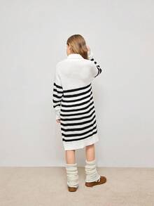 Vestidos de suéter para meninas adolescentes, casuais, soltos e de manga comprida, com listras coloridas