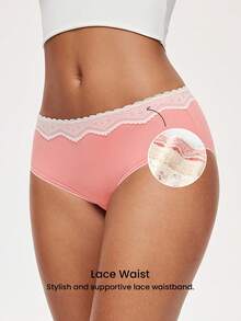 LUVLETTE 3条装透气柔软棉质基本款花卉印花蕾丝边中腰女士内裤 - 彩色 - 查看 6