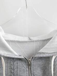 SHEIN LUNE 大码女式休闲拉链抽绳卫衣 - 灰色 - 查看 5