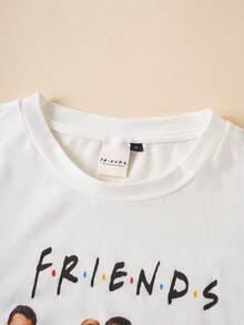 FRIENDS X SHEIN 女士休闲图案落肩 T 恤，秋季 - 白色 - 查看 5