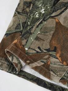 SHEIN Girlism Tween 女童迷彩树枝印花宽松阔腿牛仔裤 秋冬 - 軍綠色 - 查看 4