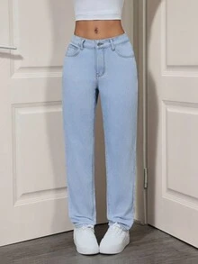 SHEIN Tall Tall Waist Light Wash Tapered Jeans - Light Wash - View 1