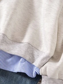 青少年女孩运动衫，休闲学院风百搭，二合一运动衫衬衫领数字和字母印花豹纹宽松 - 彩色 - 查看 5