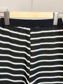 Tween Girl Striped Long Sleeve T-Shirt And Wide Leg Pants Casual Outfit, Autumn - Black - View 6