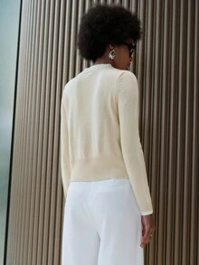 Lumivelle Cardigan sem mangas com decote em V 2 em 1 em cores contrastantes - Damasco - Ver 2