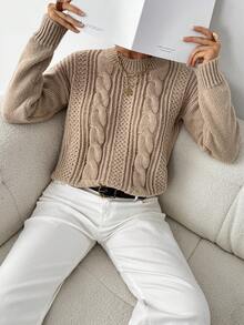 EMERY ROSE Áo len dệt kim dáng rộng, đơn giản, màu trơn, thoải mái khi đi làm hàng ngày dành cho nữ, mùa thu/đông - Màu nâu  Mocha - Xem 4