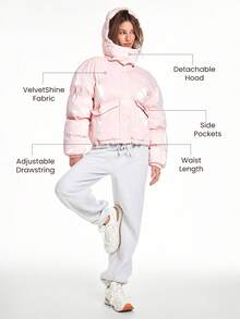 GLOWMODE Áo khoác phồng Chic In Warmth Shine Down Glossy Soft Cozy Zipper Snap Button Closure Drawning Bow Many Hood Offable Hood Jacket Autumn Winter Outdoors Daily Casual Wear - Hồng - Xem 2