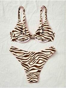 Swim Vcay All-Over Print Split Strap Bikini Swimsuit Set For Summer Beach Vacation