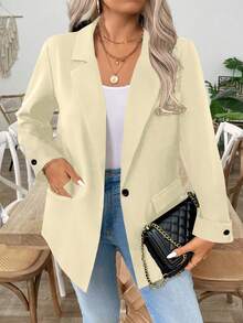 EMERY ROSE Blazer long croisé à revers et grandes poches pour femmes grandes tailles, automne/hiver - Nude - Voir 4