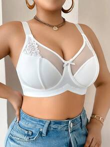 NudeFit Sujetador inalámbrico con encaje de contraste y lazo decorativo para mujer de talla grande, que levanta - Blanco - Ver 3