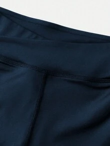 SHEIN Tween Girls Activewear Solid Color Casual Minimalist Criss-Cross Waist Shorts, High Elasticity Skinny Fit, 4-Way Stretch, Suitable For Cycling, Running, Training - Navy Blue - View 7