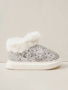 Cuccoo Women's Thick Sole Flat Shoes, Fashion Glitter Lining Warm Snow Boots, Plus Size, Autumn/Winter