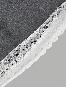 SHEIN MOD 女式撞色腰蕾丝拼布长袖连衣裙 - 深灰色 - 查看 3