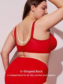 LUVLETTE 圣诞节和新年女士内衣休闲曲线透明全包覆支撑透气钢圈性感无衬垫显瘦蕾丝优雅网纱红色文胸新娘内衣