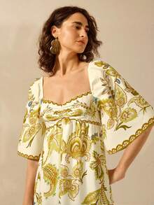 CAJUNI Váy ngắn họa tiết hoa nhiệt đới Boho dành cho nữ, váy ngắn thường ngày cổ điển cho ngày lễ - Màu vàng - Xem 7