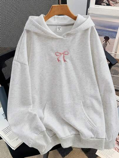 SHEIN Teen Girls Gray Casual Sweatshirt With Pockets, Butterfly Embroidery, Versatile Long Sleeve Pullover Autumn Winter Clothes FoGirlen