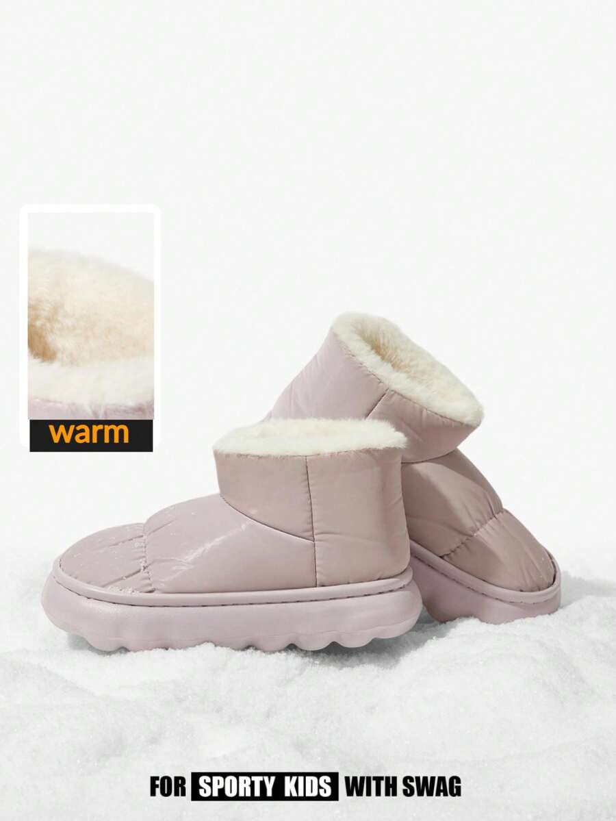 SHEIN 儿童舒适时尚休闲纯色保暖雪地靴轻便户外靴冬季 - 淡紫色 - 查看 1