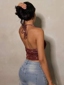 Glamine 性感露背系带细肩带女式吊带背心，夏季 - 紅色 - 查看 2