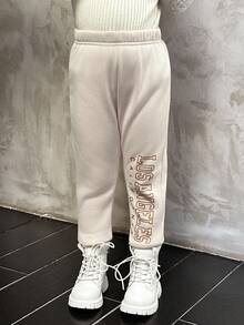 SHEIN Young Girl 3pcs Letter & Butterfly & Moon Print Sweatpants Joggers For Girlsloose Pants For Young Girl