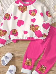 SHEIN Bộ 2 món/Bộ áo nỉ dài tay cổ tròn thoải mái và quần legging cho bé gái tuổi teen, phù hợp cho mùa thu/đông - Nhiều màu - Xem 4