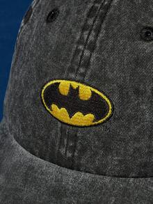 BATMAN X SHEIN Upgraded Fashion Black & Grey Embroidered Baseball Cap, Casual Sun Protection Everyday Wear, Sturdy & Retains Shape - Black - View 3