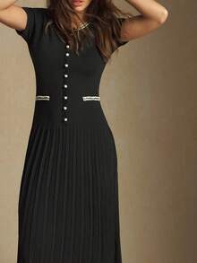 2026 Vestido de suéter con cuello de encaje para mujer - Negro - Ver 5