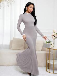 Veilorie Women's Extra Long Knitted Dress/Sweater Dress, Autumn/Winter - Light Grey - View 5