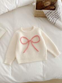 SHEIN Vintaside Kids Toddler Girls' Embroidered Apricot Pullover Sweater, Suitable For Spring/Autumn, Can Be Worn As Layering Piece In Cold Winters. Delicate Bow Embroidery Adds Adorable And Playful Charm. Suitable For Family Gatherings, Halloween, New Year, Thanksgiving, Christmas, Easter, National Day, Parties, New Year's Eve Bow Baby Clothes Baby Knitwear Baby Girl Sweater Newborn Sweater Baby Girl Jumper Baby Clothes Girl Fall Sweater Fall Baby Winter Dress Knit Baby Girl Clothes Baby Clothes Girl Fall Sweater Baby Knitwear Baby Girl Clothes Baby Sweater Baby Girl Winter Sweaters Baby Girl Jumper Baby Solid Color Knitted Sweater Baby Clothes Girl Sweater - Apricot - View 4