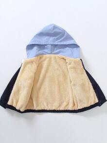 SHEIN 小男孩恐龙印花撞色拉链连帽夹克，保暖内衬，秋冬 - 彩色 - 查看 8