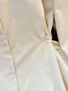 INAWLY Women's Casual Solid Color Cinched Waist Shirt - Apricot - View 4