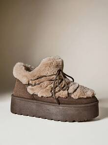 Solezae Women's Casual, Comfortable Furry Platform Winter Boots - Beige - View 6