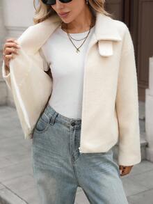 SHEIN LUNE Abrigo holgado de moda de alta gama para mujer, de unicolor, con cuello vuelto, diseño de cuello vuelto, para otoño/invierno, estilo campestre elegante para salir, para mujer, para otoño