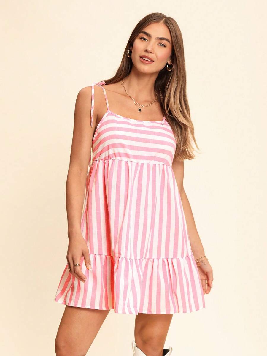 Coeurva Women's Color Block Striped Spaghetti Strap Dress - Pink - View 1