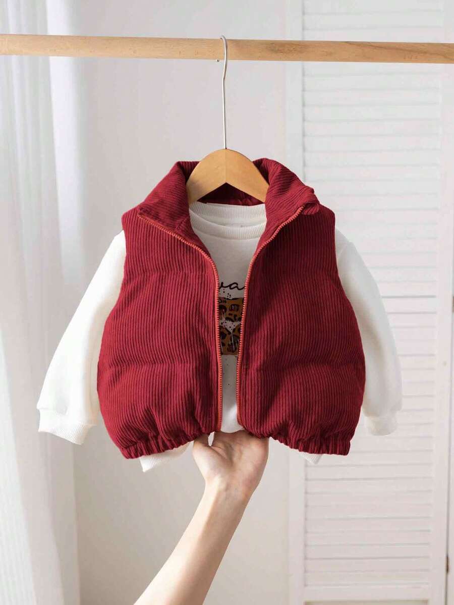 SHEIN Babygirl Autumn/Winter Cute Versatile Plush Corduroy Sleeveless Jacket - Red - View 1