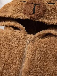 Newborn Baby Girl Cute Fluffy Solid Color Long Sleeve Hooded Jumpsuit, Autumn/Winter Cartoon Brown Capybara Plush Footed Jumpsuit Bear Baby Baby Monkey Suit Baby Fleece Jumpsuit Baby Coat Jumpsuit Dinosaur Winter Jumpsuit For Baby