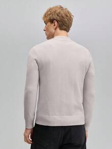 OFFICEAU Men's Casual Solid Color Stand Collar Zip-Up Sweater, Versatile & Minimalist - Light Grey - View 2