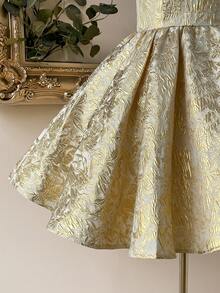 Lovelzi Elegant, Romantic, Sexy, Gold Jacquard, Backless, Tie, Waist, Birthday Party, Ball Dress, Wedding Guest Dress, Prom Dress - Gold - View 7