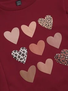 SHEIN Pregnant Women's Casual Heart Print Nursing Sweatshirt, Autumn Pregnant Clothes Maternity Sweatshirt Heart Print Sweatshirt Sweatshirts For Women - Burgundy - View 3