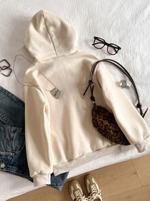 Tween Girls' Casual Street Leopard Faux Fur Hat, Five-Pointed Star & Leopard Print Pattern, Suitable For Street Style, Hooded Sweatshirt - Multicolor - View 2