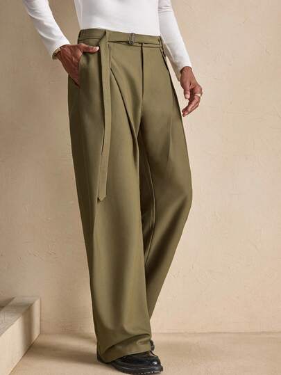 AKNOTIC 男士时尚通勤绿色裤子，秋季