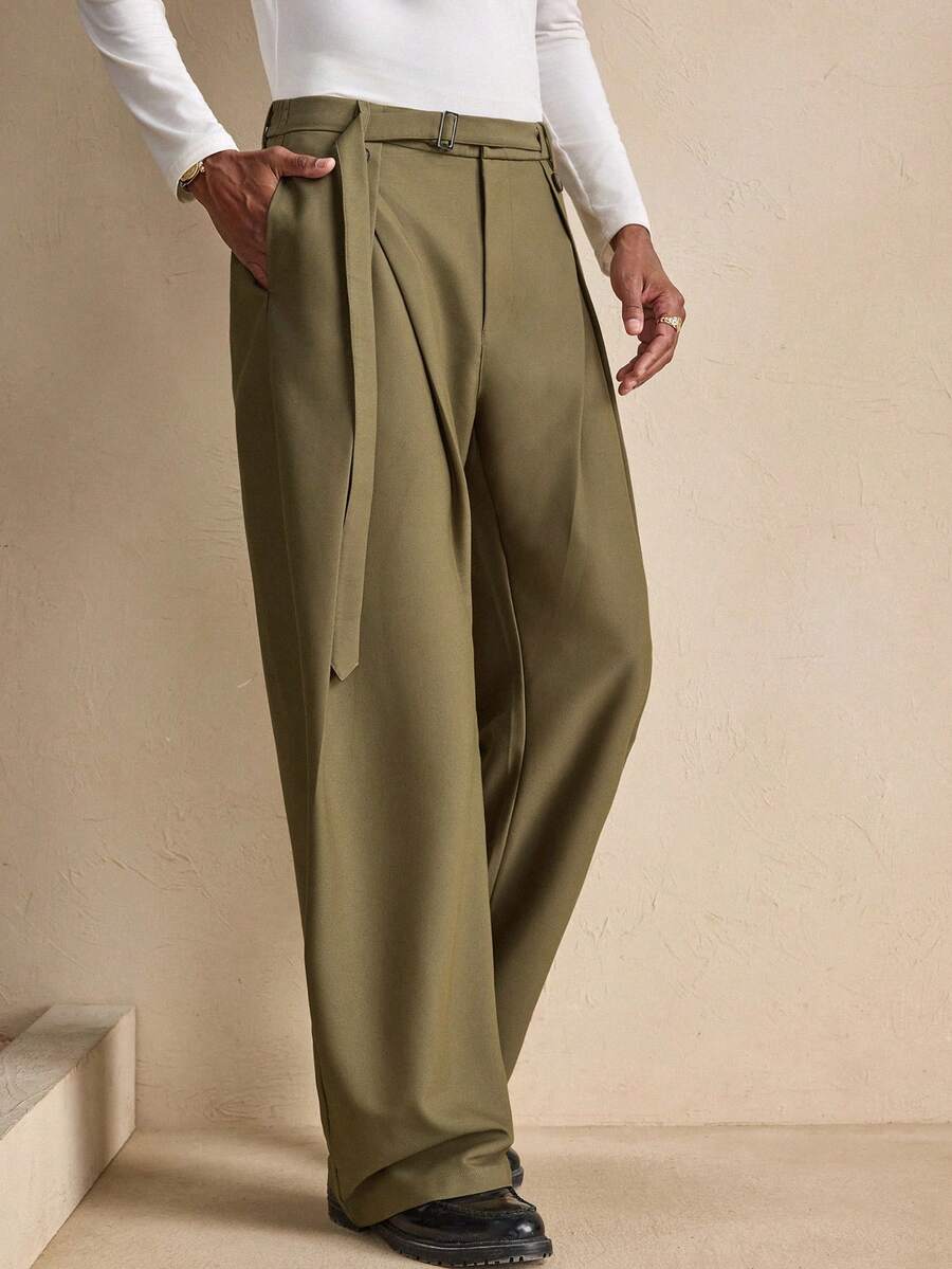 AKNOTIC 男士时尚通勤绿色裤子，秋季 - 綠色 - 查看 1