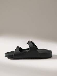 Solecia Sandalias planas casuales de slip-on negras para mujer - Negro - Ver 5