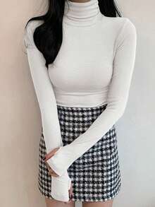 DAZY 女式高领紧身保暖内衬T恤长袖上衣 - 白色 - 查看 4