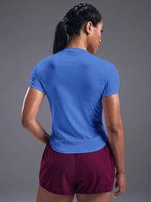 Powerista 透气柔软纯色运动压缩T恤健身房女士衬衫 - 藍色 - 查看 2